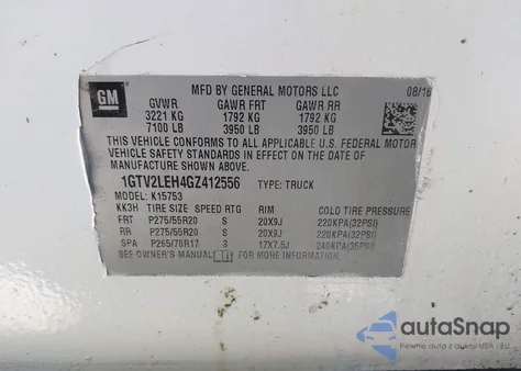 2016 GMC Sierra 1500 from USA, damaged, VIN 1GTV2LEH4GZ412556